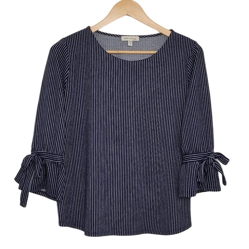 FAITH AND JOY Blouse Stripes 3/4 Sleeves Blue
